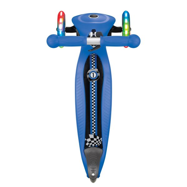 Globber PRIMO 發光車輪摺疊兒童滑板車 夢幻版 海軍藍配賽車圖案