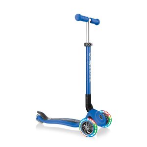 Globber PRIMO 發光車輪摺疊兒童滑板車 夢幻版 海軍藍配賽車圖案
