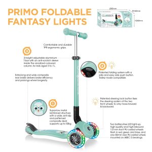 Globber PRIMO 發光車輪摺疊兒童滑板車 夢幻版 霓虹粉配花花圖案