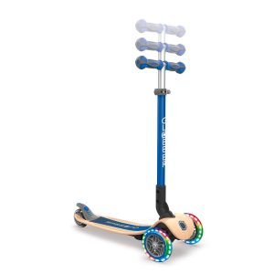Globber PRIMO 發光車輪摺疊兒童滑板車 環保木踏板 海軍藍