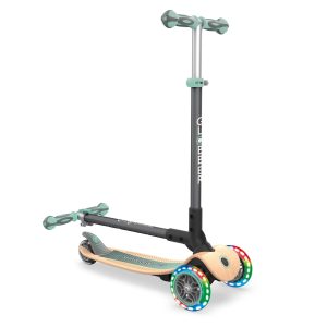 Globber PRIMO 發光車輪摺疊兒童滑板車 環保木踏板 薄荷綠