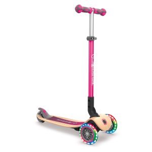 Globber PRIMO 發光車輪摺疊兒童滑板車 環保木踏板 粉紅