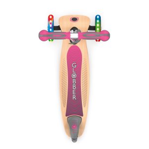 Globber PRIMO 發光車輪摺疊兒童滑板車 環保木踏板 粉紅