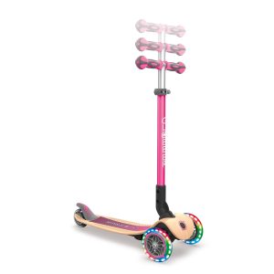 Globber PRIMO 發光車輪摺疊兒童滑板車 環保木踏板 粉紅