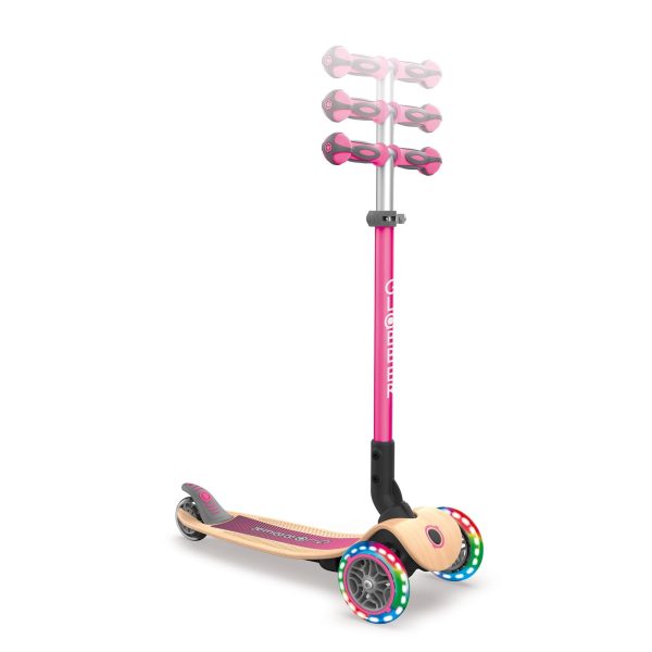 Globber PRIMO 發光車輪摺疊兒童滑板車 環保木踏板 粉紅