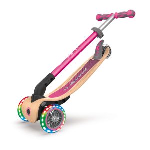 Globber PRIMO 發光車輪摺疊兒童滑板車 環保木踏板 粉紅
